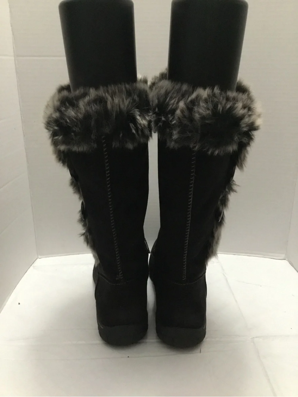 Natural Soul Black Faux Fur Mid-Calf Winter Boots Side Zip Size 9.5‎